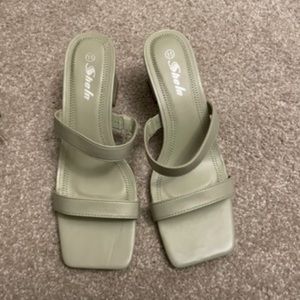 Sage Green Square Mule Heels
